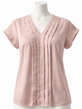 Premise Studio Blush Pink Pleated Blouse – Elegant V-Neck Top Size S